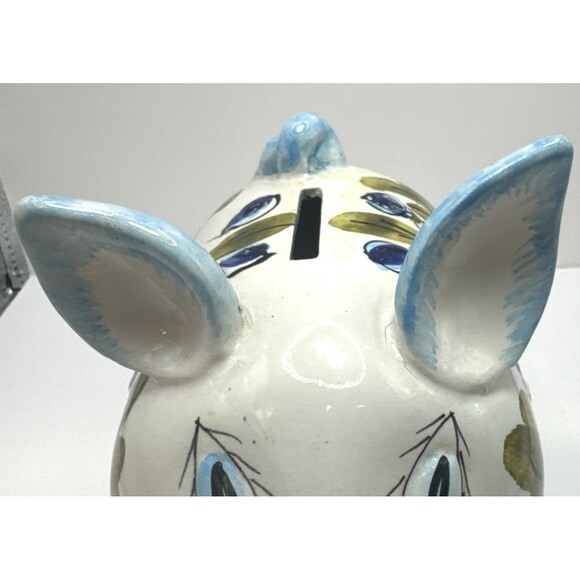 Vintage Italian Ceramic Piggy Bank Blue Flowers PIG BANK Made In Italy 5.5 X 5.5 - Picture 7 of 13